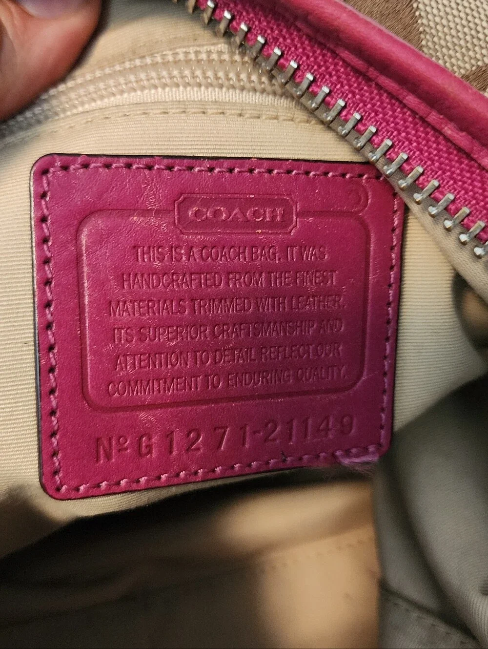 Coach Signature Canvas Shoulder Bag in Brown and Pink